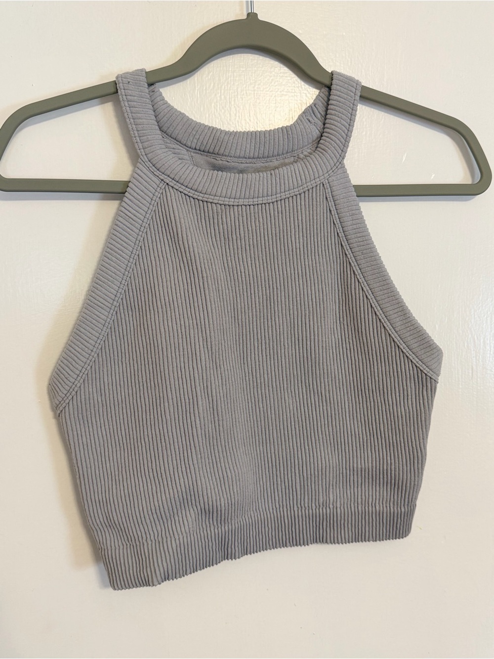 aerie Ribbed High-Neck Crop Tank Top - Light Gray